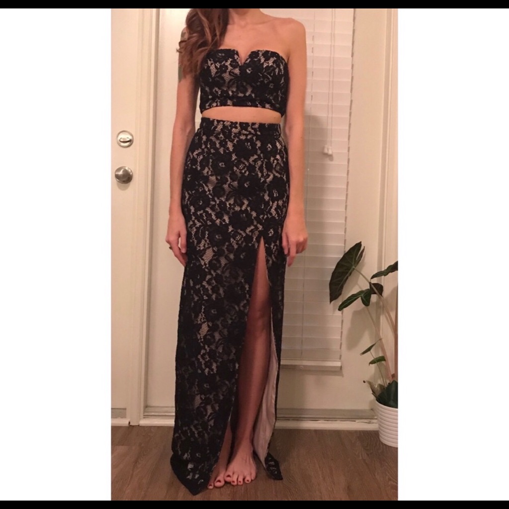 Aqua Black Lace Formal Gown Size 0